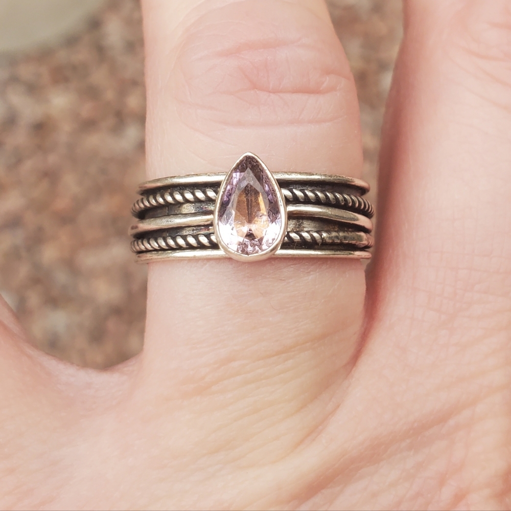 New Pink Topaz 925 Silver Spinner Meditation Ring.